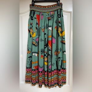 Vintage Dorothy Schoelen Platinum Patterned Skirt Elastic Waist Whimsical Size 8
